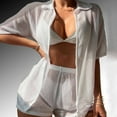 thumbnail image 2 of Women's Swimsuit Cover up Women's 2 Piece Cover Ups Set Short Sleeve Open Front Kimono Swimsuit Coverup With Shorts White,M, 2 of 8