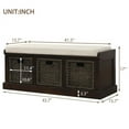 thumbnail image 3 of Wulawindy Rustic Storage Bench with 3 Removable Classic Rattan Basket , Entryway Bench with Removable Cushion, 3 of 7