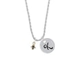 thumbnail image 2 of Delight Jewelry Goldtone Mini Fleur de Lis Silvertone Script Initial Disc - K - Charm Necklace, 20"+3", 2 of 4