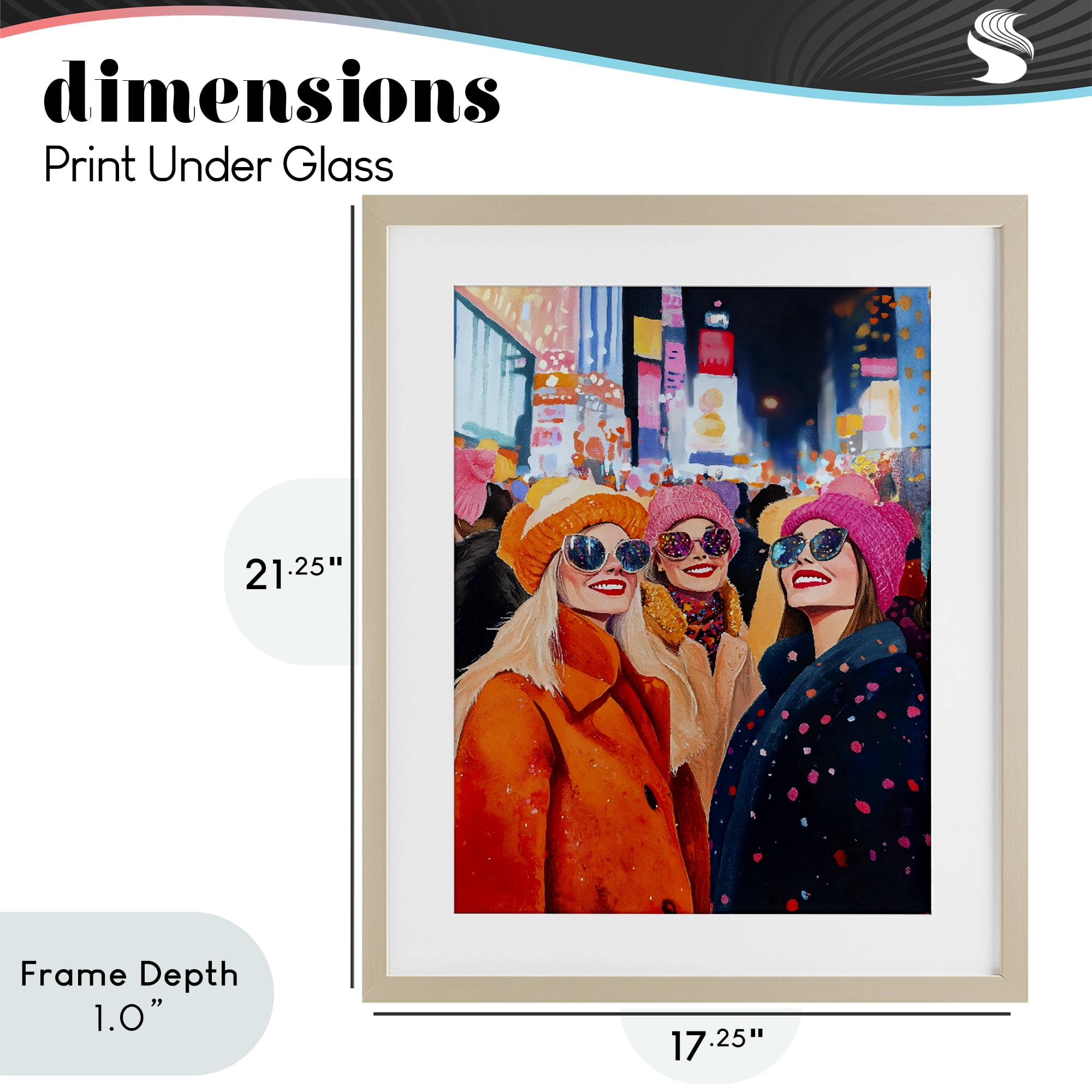 Stupell Industries New Year's Girls in City Birch Framed Print Under Glass, design by LSR Design Studio