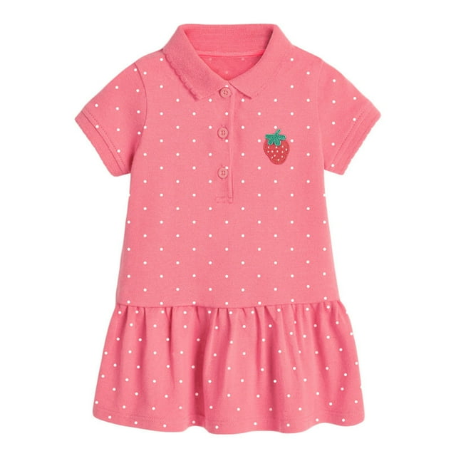 WRKEKC Robe d'Été pour Filles Imprimé Crème Glacée Col Rabattu Robe en Tricot avec Ourlet à Volants Style Décontracté pour Filles 2-8 Ans