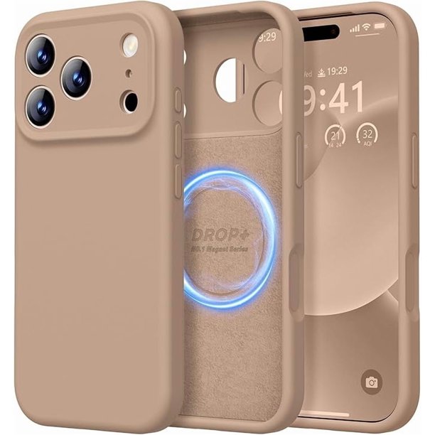 Funda de Silicona Premium, Forro de Microfibra, a Prueba de Golpes, para iPhone 17 Pro 6.3", Marrón Claro