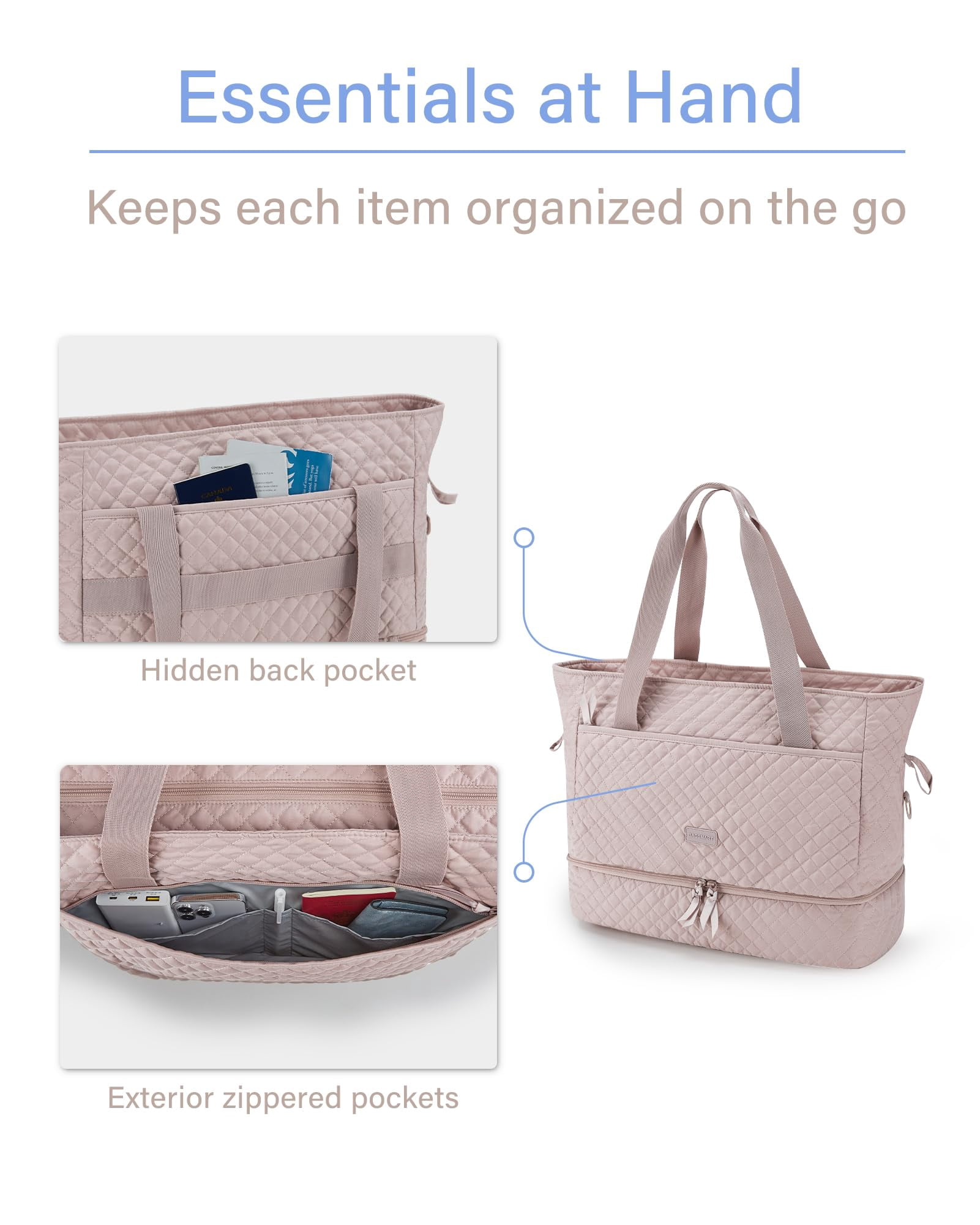 BAGSMART Weekender Overnight Bag, 39L Large Travel Duffle Tote Bag, Fashion Carry On Gym Bag Water-Resistant Shoulder Handbags with Shoe Compartment, Pink