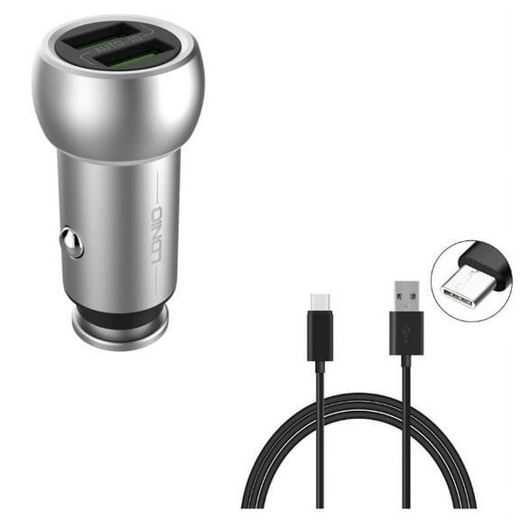 Charger Cord Type-C 10ft USB Cable w 2-Port USB 3.6A Car Charger J3Q for Motorola Moto Z Force Droid X4, Revvlry Plus, G7 Power Play G6 - Nokia 3.1, 7.1, 8, Plus - OnePlus 5T, 6, 6T, 7 Pro