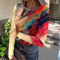 thumbnail image 2 of Women's Tops Long Sleeve Vintage Texture Oil Painting Print T-Shirts Slim Fit Going Out Tunic Tops Casual Crew Neck Fall Tee Top Orange S, 2 of 6
