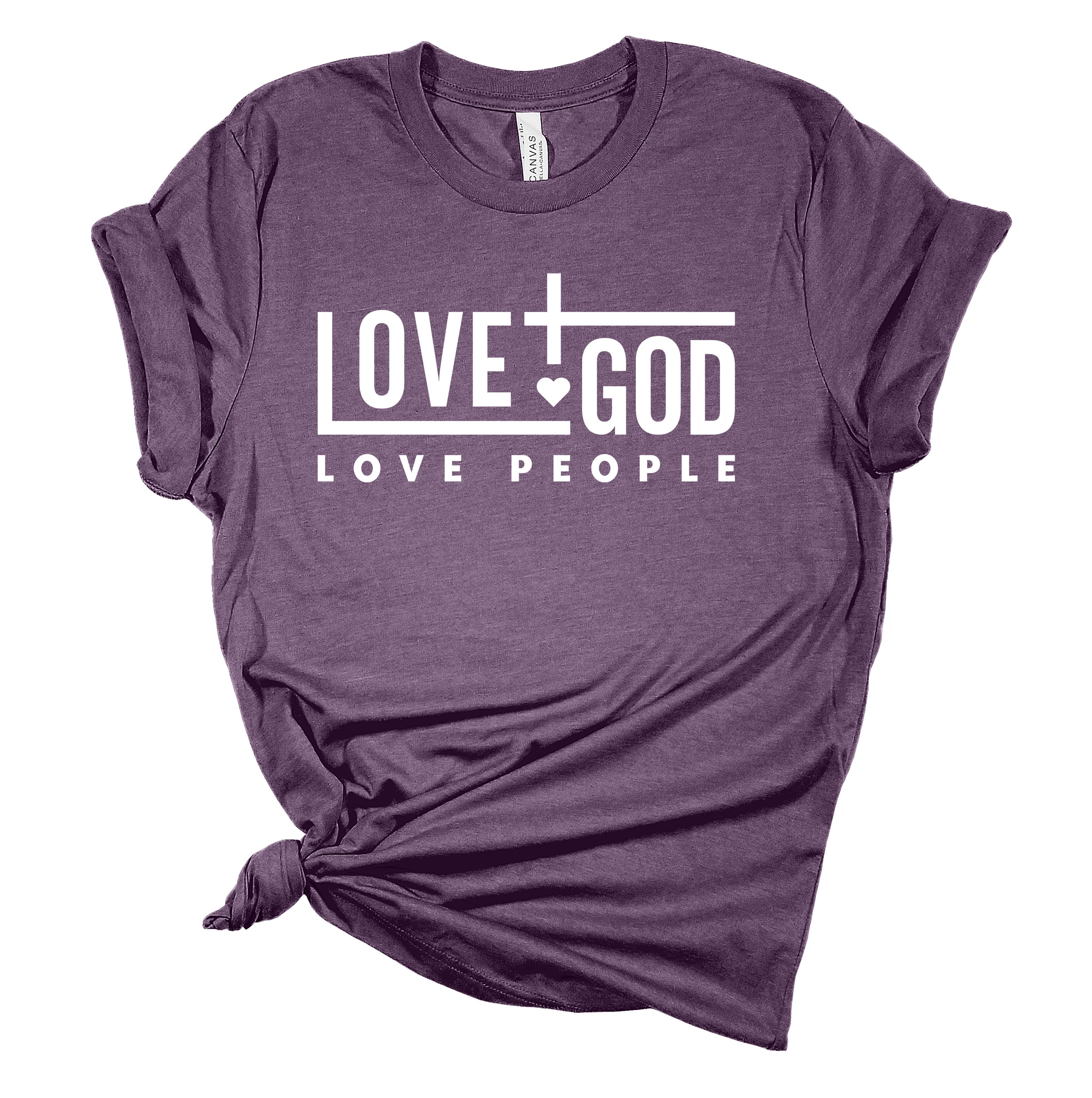 Love God Love People Christian Unisex Ladies Design Christian T Shirt Graphic Tee Purple Xl