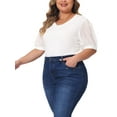 thumbnail image 5 of Agnes Orinda Women's Plus Size Tops V Neck Swiss Dots Puff Sleeve Casual Blouses Tee 1X White, 5 of 7