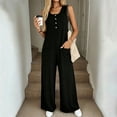 thumbnail image 4 of Womens Button Down Jumpsuits Sleeveless Casual Wide Leg Tank Rompers Loose Jumper Overalls with Pockets Black, L, 4 of 7