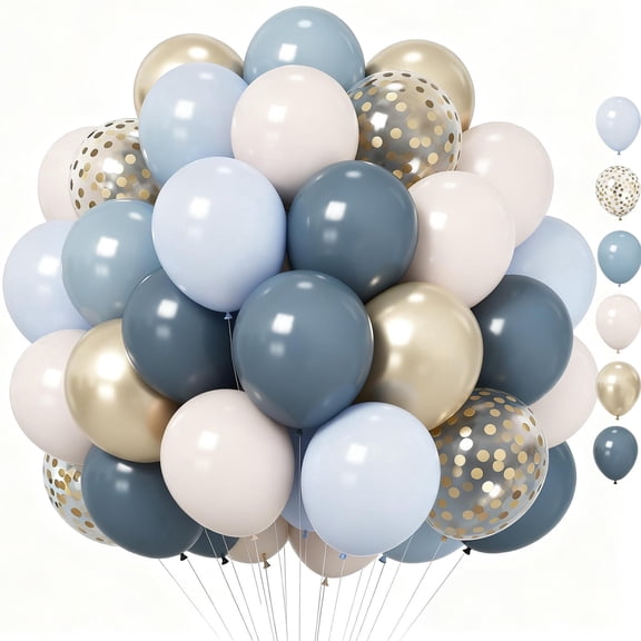 12 Inch Dusty Blue Balloons Pastel Blue Slate White Sand Metallic Gold Balloons for Birthday Wedding Party Decorations