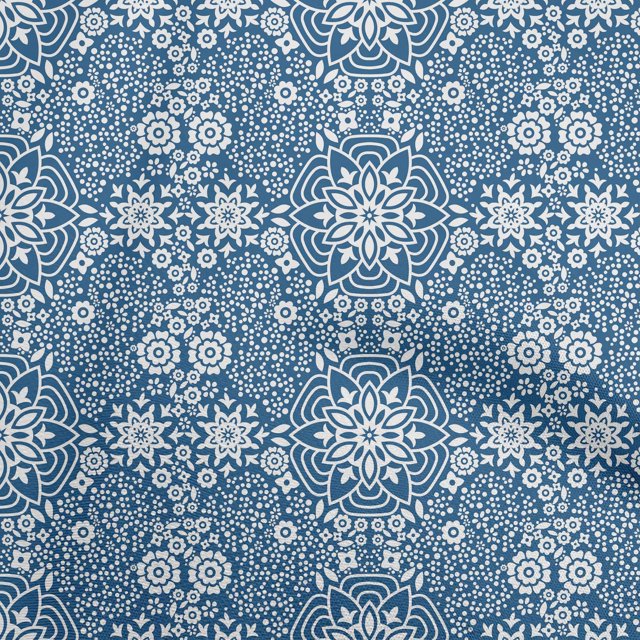 oneOone Rayon Blue Fabric Asian Block Craft Projects Decor Fabric Printed By The Yard 56 Inch Wide