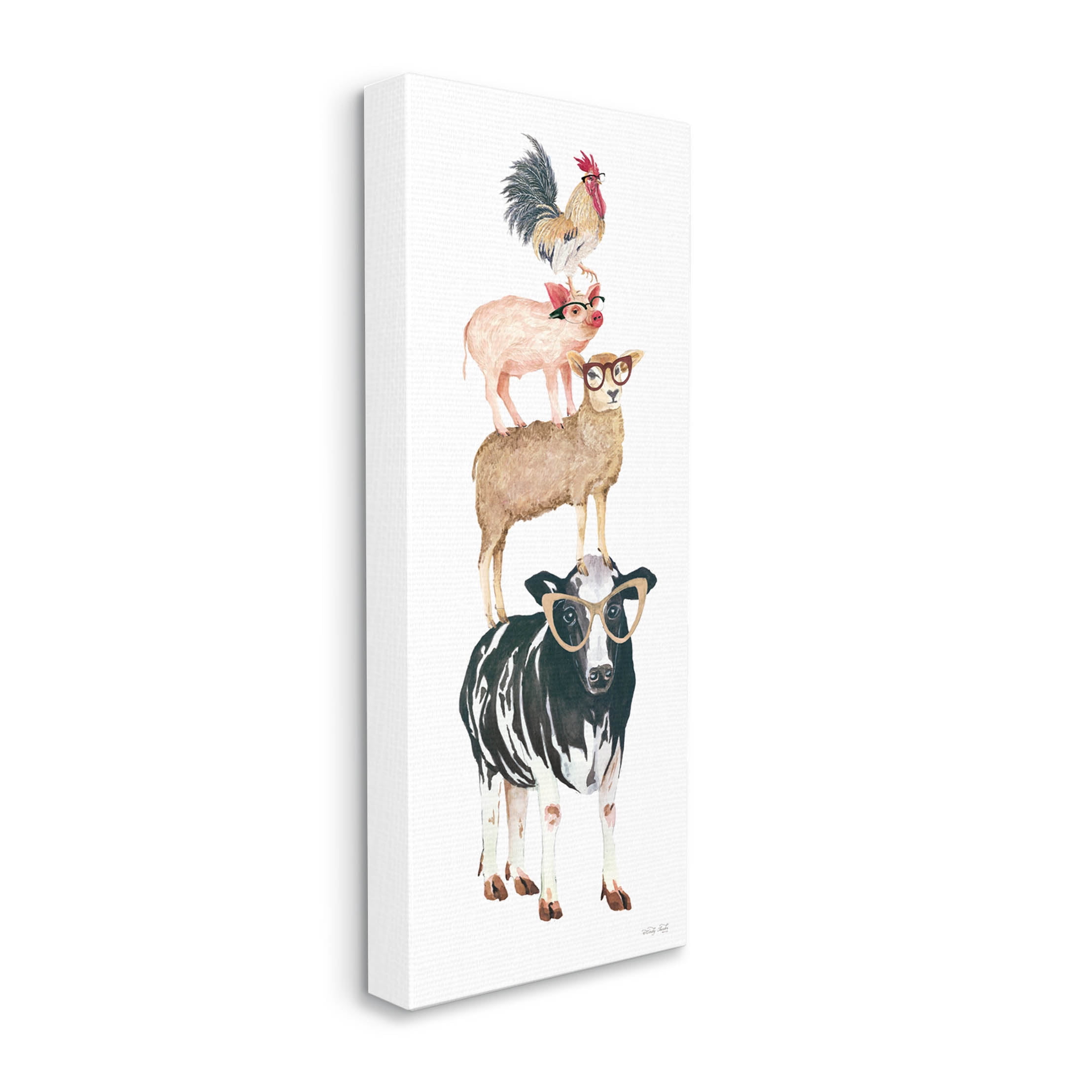 Stupell Industries Stacked Farm Animals Wearing Glasses Graphic Art Gallery Wrapped Canvas Print Wall Art, Design by Cindy Jacobs