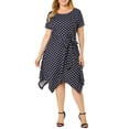 thumbnail image 2 of Agnes Orinda Women's Plus Size Valentines Day Polka Dots Short Sleeve High Low Hem Tie Waist Flare Midi Dresses 4X Navy Blue, 2 of 8
