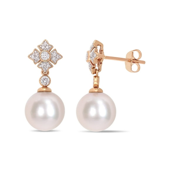 Everly Women's Cultured Pearl and Diamond 10k Rose Gold Earrings