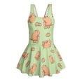 thumbnail image 4 of Uourmeti Playful Cartoon Capybara & Cookie Skirted One Piece Swimsuit - Soft Stretchy Quick Dry Swim Dress for Girls, Perfect for Beach & Pool, 4 of 8