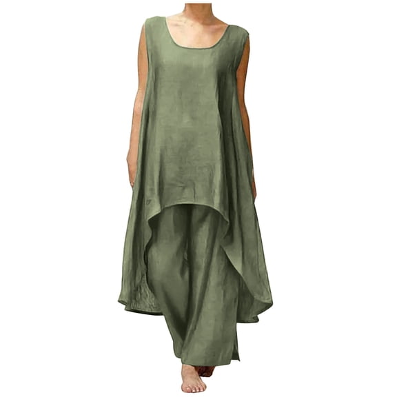 Christmas Deals! Borniu Women Sets 2 Piece Outfits, Summer Fall Fashion Women Summer-Neck Solid Casual SLeeveless Top  Pant Set Clearance