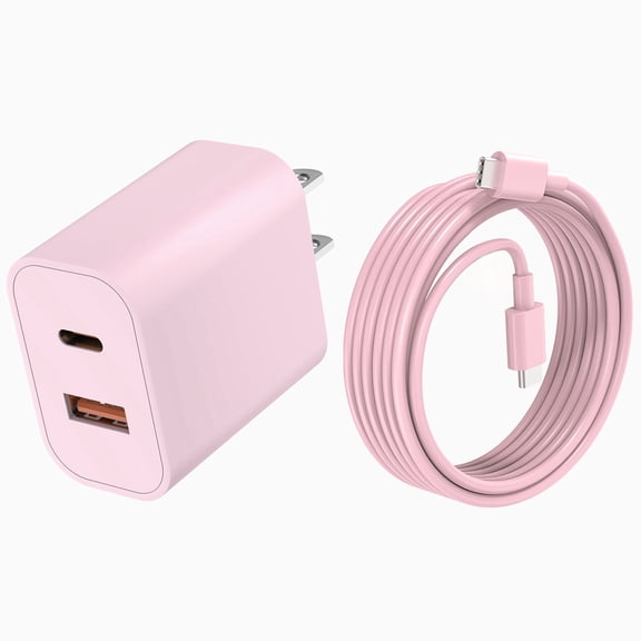 JcBlaon Wall Fast Charger Block 20W USB C Type C Dual Port Phone Charger 10 Ft Charging Adapter and Wall Charger Power Adapter Plug Compatible for iPhone Samsung Galaxy iPad AirPods & More,Pink