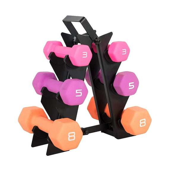 WF Athletic Supply 32lb Neoprene Dumbbell Set with Storage Rack