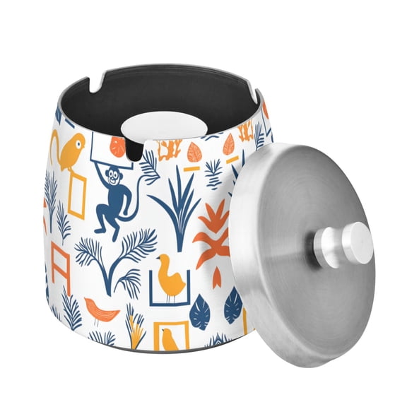 Yayeee Ashtray with Lid for Cigarette Smokeless Stainless Steel Home Ash Holder, Tropical Jungle Vibes