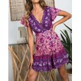 thumbnail image 2 of SURJDE Womenu2019s Summer Wrap V Neck Bohemian Floral Print Ruffle Swing A Line Beach Mini Dress, 2 of 7