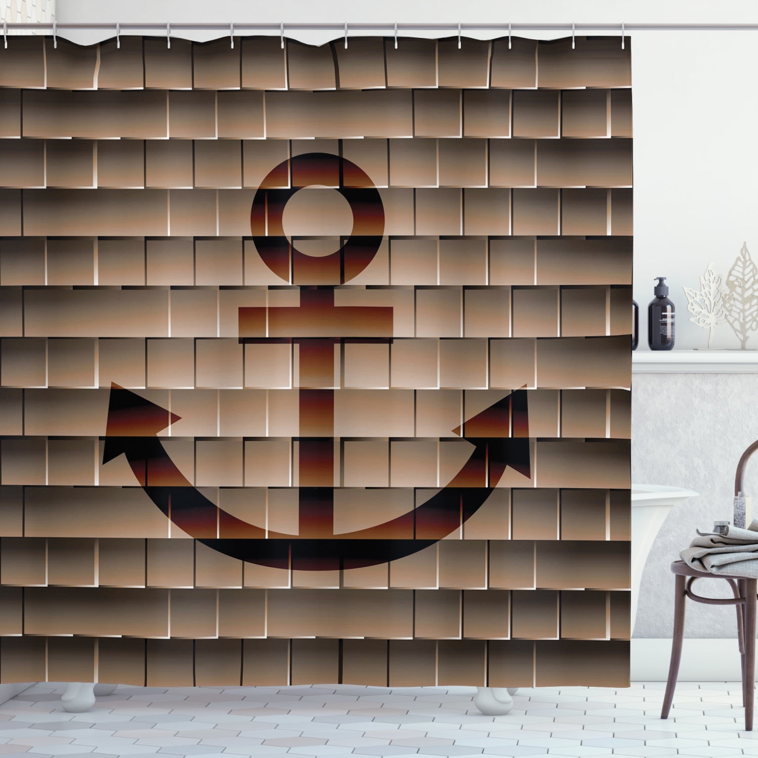 72x72"Anchor Soul Captain Polyester Fabric SHOWER CURTAIN Bathroom MAT HOOK SET 