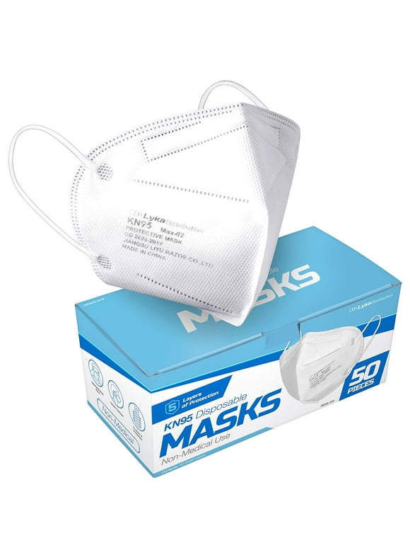Lyka Distribution KN95 Face Masks - 50 Pack - 5 Layer Protection Breathable Face Mask - Filtration>95% with Comfortable Elastic Ear Loop , Non-Woven Polypropylene Fabric