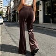 thumbnail image 3 of cocolona Womens Street High Waist Velour Pants Elastic Waist Straight Wide Leg Travel Pants with Pockets, 3 of 5