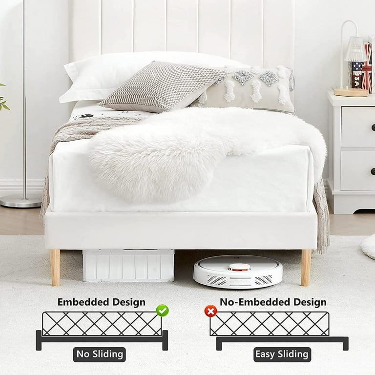 Flolinda Twin Bed Frames Upholstered Bed Frame with Vertical