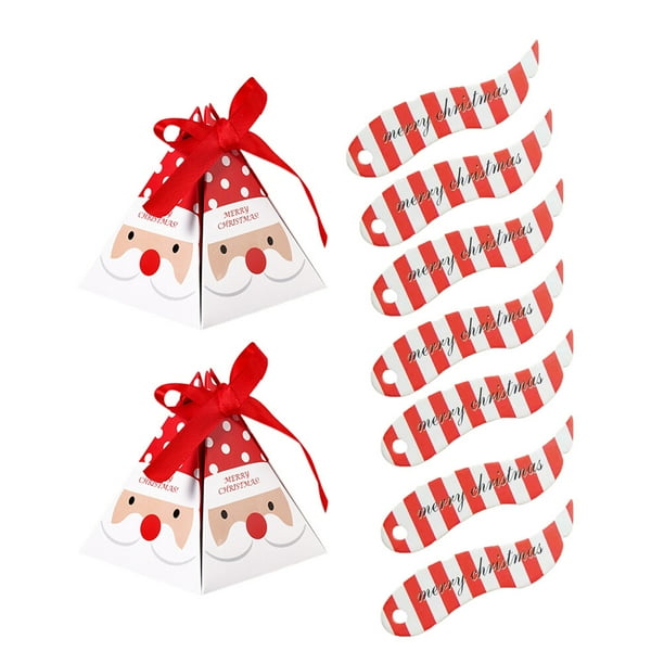 EeaseMX juego de cajas de regalo de chocolate con forma de pirámide de Papá Noel y rayas para fiesta de Navidad (rojas)