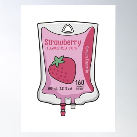 Aesthetic Korean Strawberry Milk Iv Bag For Medical And Nursing Students, Nurses, Doctors, And Health Workers Who Love Milk Poster Wall Art, Modern Wall Decor, 8x12 UNFRAMED