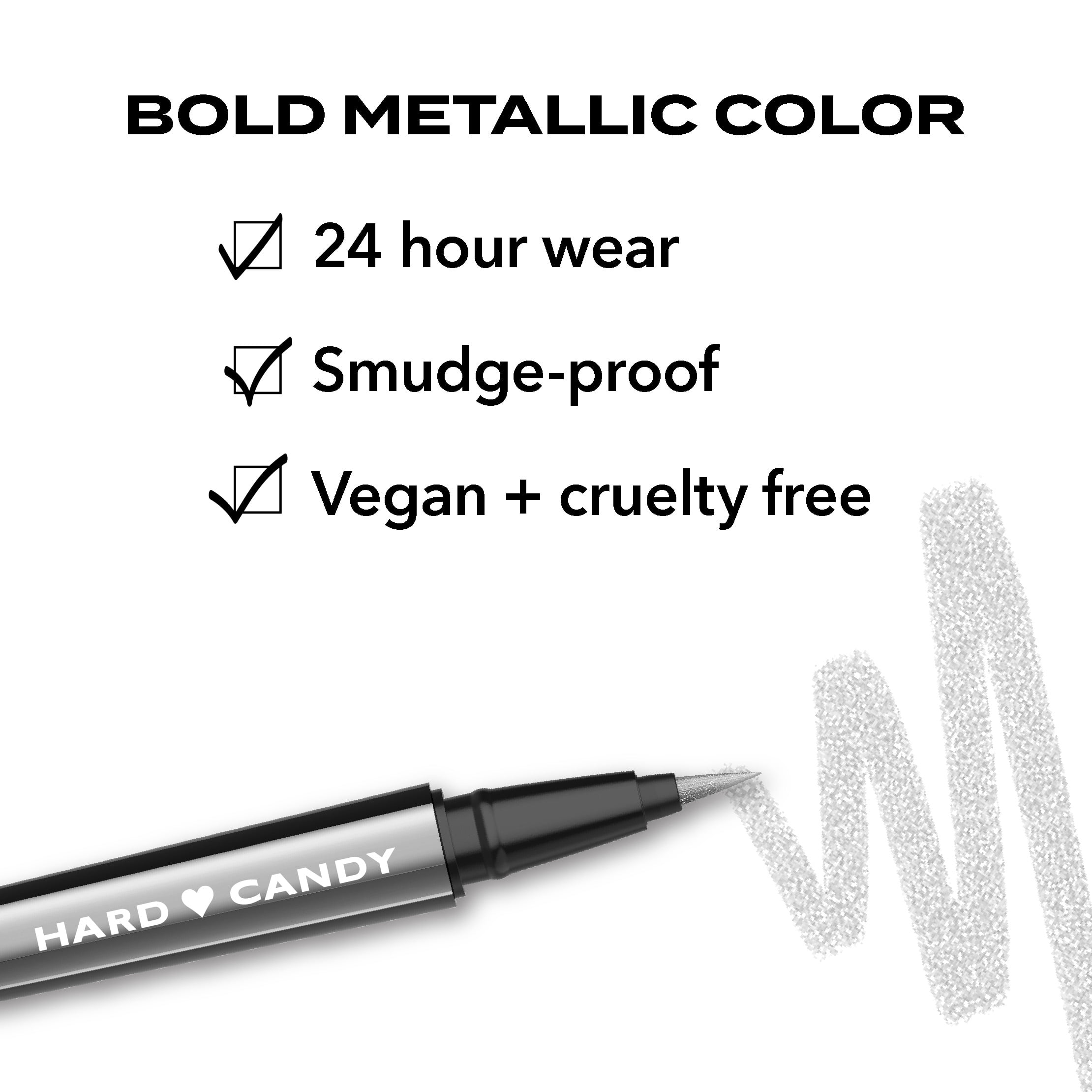 Hard Candy Party Lines Color Play Eyeliner, Liquid, 24HR, Light My Sparkler, Metallic Silver