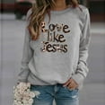 thumbnail image 2 of Love Like Jesus Sweatshirts for Women Valentines Sweatshirt Leopard Letter Long Sleeve Pullover Top, 2 of 8