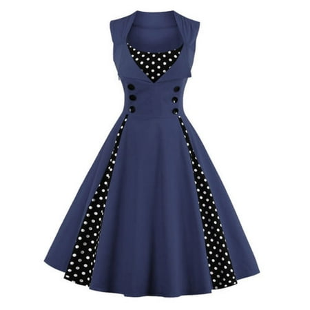 - Plus Size Womens 50s 60s Vintage Retro Dress Swing Rockabilly Evening Cocktail Party Skirt V Neck Sleeveless
