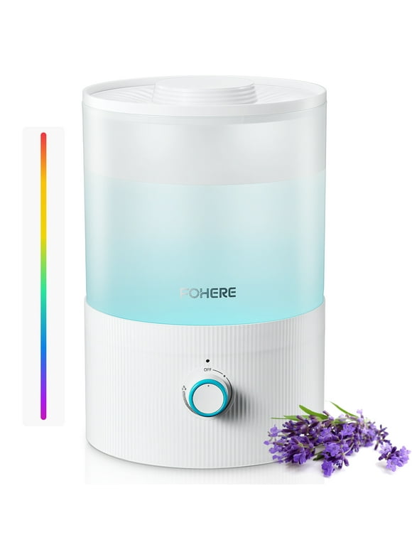FOHERE Humidifiers for Bedroom, 3.2L Top Fill Cool Mist Ultrasonic Humidifier for Baby Rooms and Plants, 3-IN-1 Essential Oil Diffuser with 7-color Light and Auto Shut-off, BPA-Free, Quiet, White