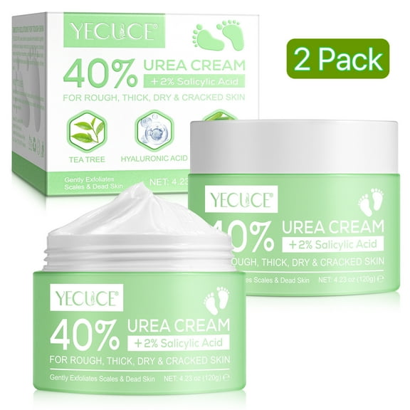YECUCE 40% Urea Cream-Feet Care Cream for Dry, Cracked, Thick & Coarse Skin-Nourishing Moisturizing Foot & Hand Cream Lotion,2 Pack