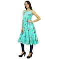 thumbnail image 2 of Bimba Women Print Cotton Dress Speghatti Strap Flaired Summer Beach Kurta Kurti Long Tunic Aqua Blue, 2 of 6