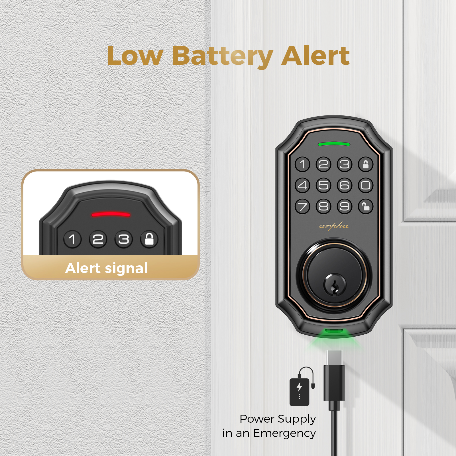 ARPHA Zinc Alloy Keyless Entry, Auto Lock Keypad Deadbolt