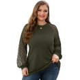 thumbnail image 4 of JWD Plus Size Tops For Women Lace Sleeve Blouse Waffle Knit Long Sleeve Shirts Army Green-4X, 4 of 7