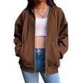 thumbnail image 1 of Women's Hoodie Sweatshirt Zip Up Oversized Casual Long Sleeve Coat 90s Vintage Zip Up Jacket Tracksuit, 1 of 4
