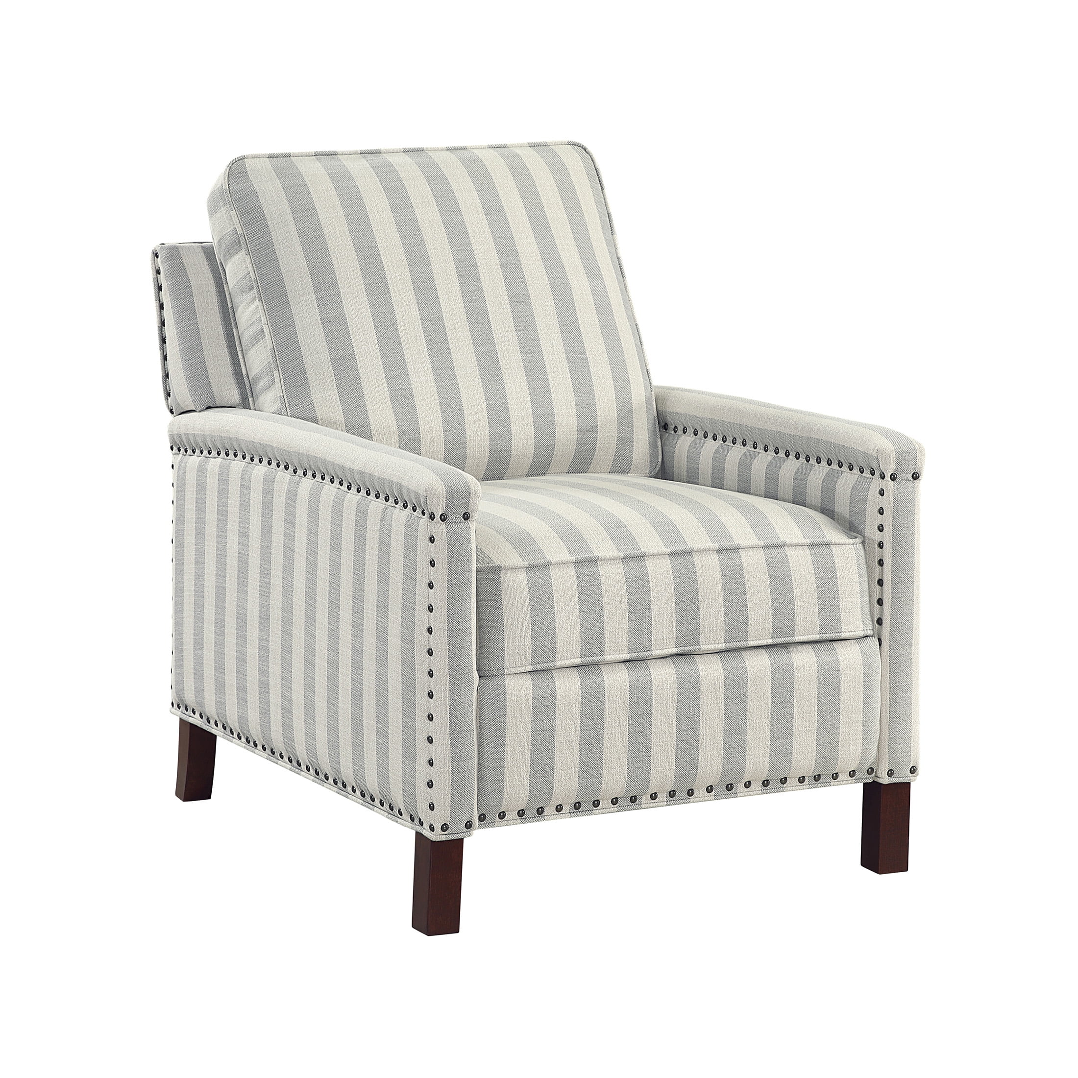 OakvillePark Solace Textured Fabric Push Back Reclining Chair, Beige With Grayish Blue Stripe Pattern