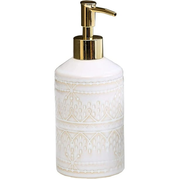 15 OZ Ceramic Soap Dispenser with Vintage Emboss Design and Golden Pump