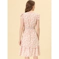 thumbnail image 4 of Vestido de Volantes Fruncidos con Cuello En V y Mangas con Volantes Florales para Mujer Allegra K Blanco XS, 4 of 5