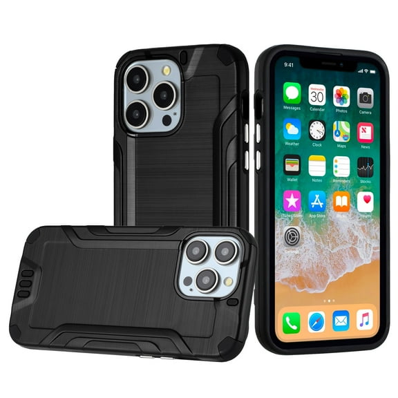 For iPhone 15 Pro Max Strong Tough Metallic Design Hybrid - Black