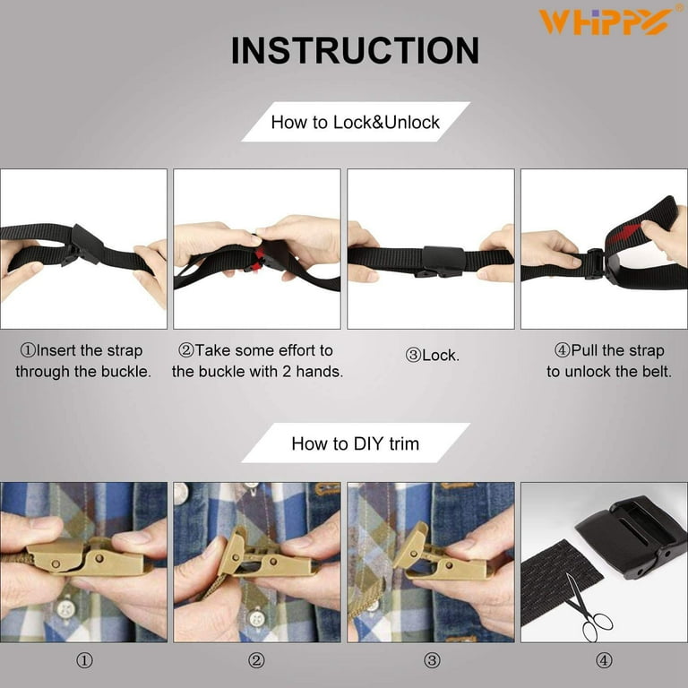 WHIPPY Men's Nylon Belt, Web Canvas Belt with Plastic Buckle, Black