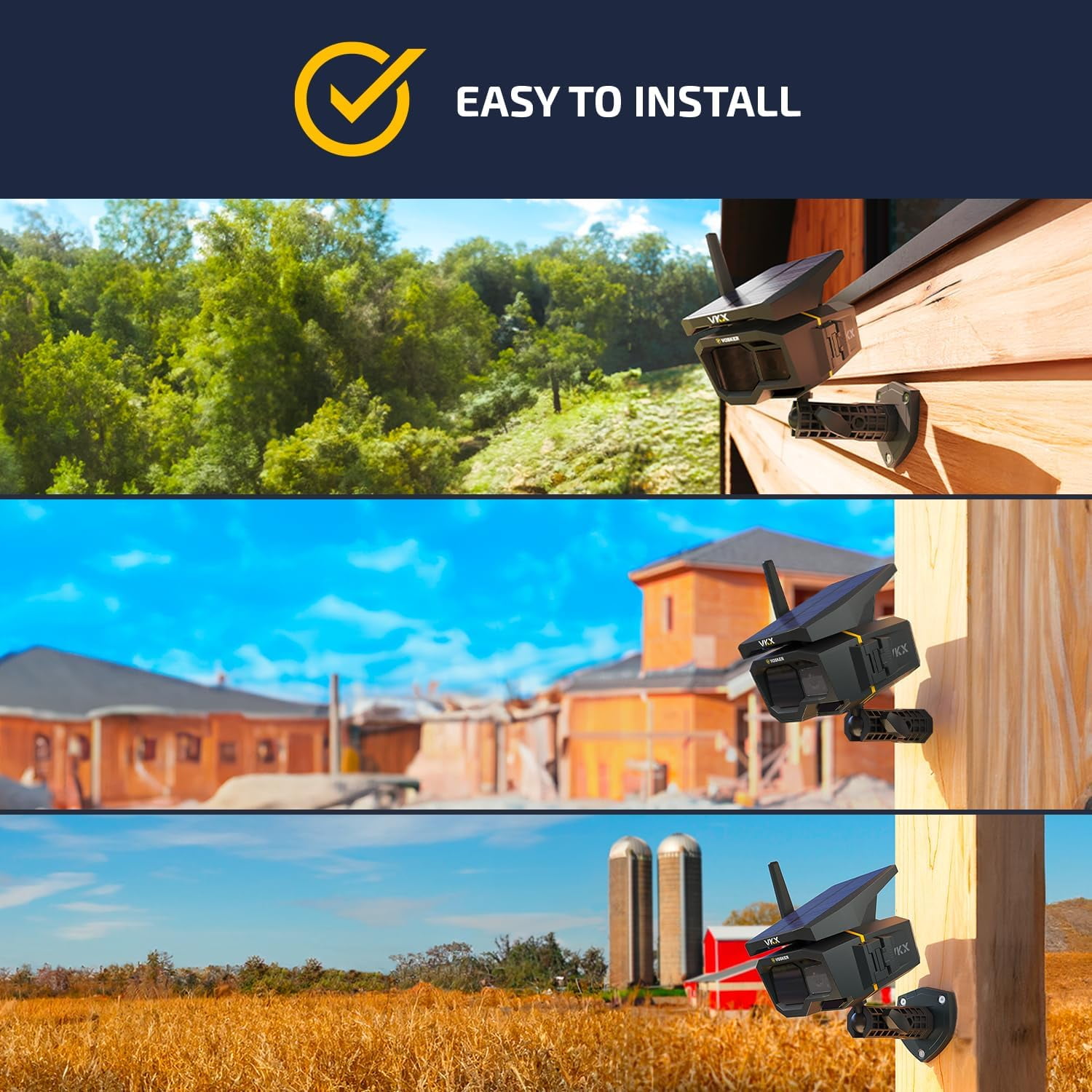 Vosker VKX Solar-Powered 4G-LTE Outdoor Cellular Security Camera, 1080p HD, No WiFi Needed, Motion-Activated, Night Vision, SIM Card Included, IP65 Weather-Resistant, On-Demand Mode