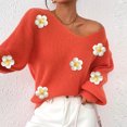 thumbnail image 5 of ZUKMRJPC Women's V Neck Sweater Long Sleeve Casual Fashion 3D Crochet Flower Chunky Knitted Pullover Sweater Fall Winter Warm Cozy Tops, 5 of 7