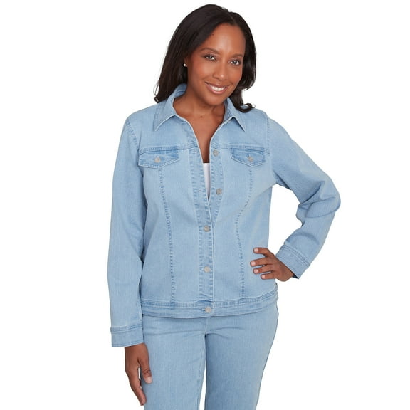 Alfred Dunner Womens Petite Classic Fit Denim Jacket
