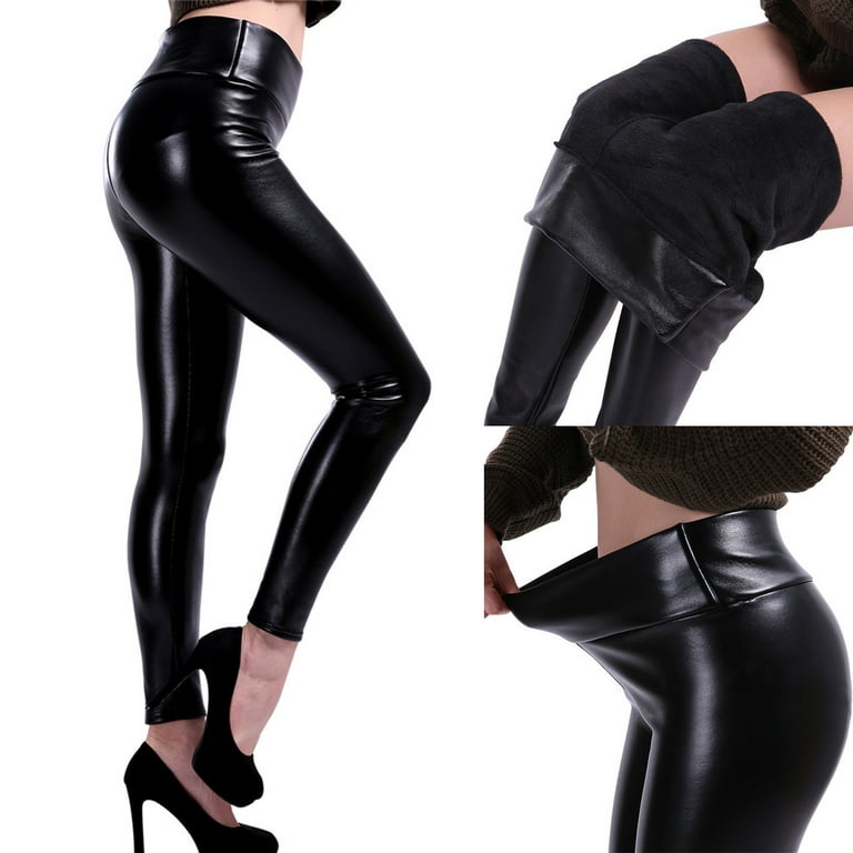 Thermal Leather Look Winter Leggings High Waist Ladies High Waist With  Thermal Fleece Lining Soft Cuddly Warm Stretch Leggings Pants Thick -   Ireland