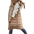 thumbnail image 6 of LEBONYARD Women's Trendy Zipper Button Hooded Sleeveless Solid Colored Long Length Outdoor Jacket Coat Casual Pocket Ladies Winter Jaket Coats, 6 of 8