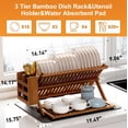 thumbnail image 2 of Estante para secar platos Greenual Teak de 3 niveles con soporte para utensilios, 2 of 7