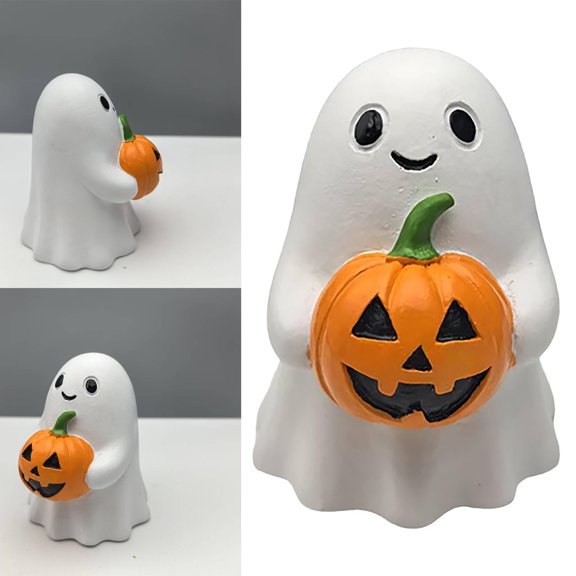 Halloween Cute Figurine Holding a Pumpkin, Decorative Resin Ornament for Desktop, Bookshelf, Mantel, Halloween Home & Party Decor